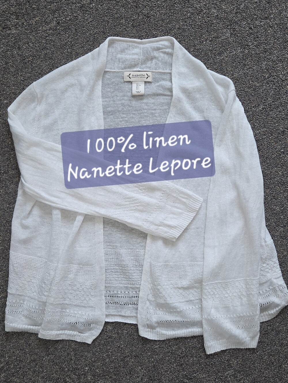Nanette Lepore White Linen Open-Front Lightweight Cardigan L